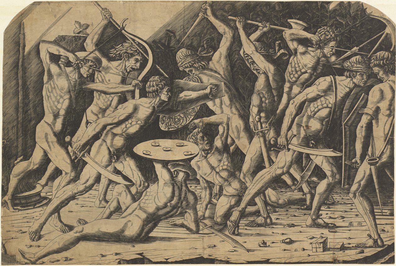 Slaget om nøgne mænd af Andrea Mantegna or School after Antonio del Pollaiuolo