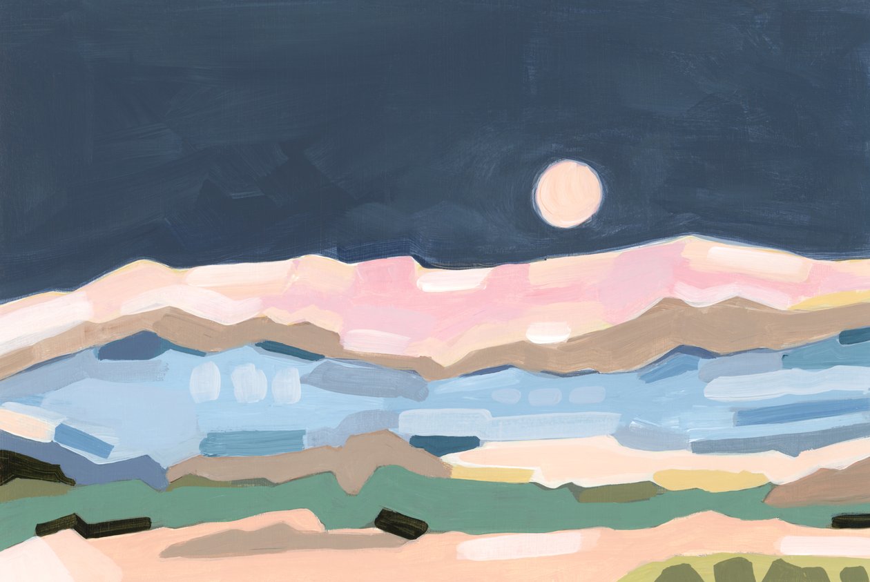 Moonlight valley, 2024 (akryl på papir) af Andrea Mejia