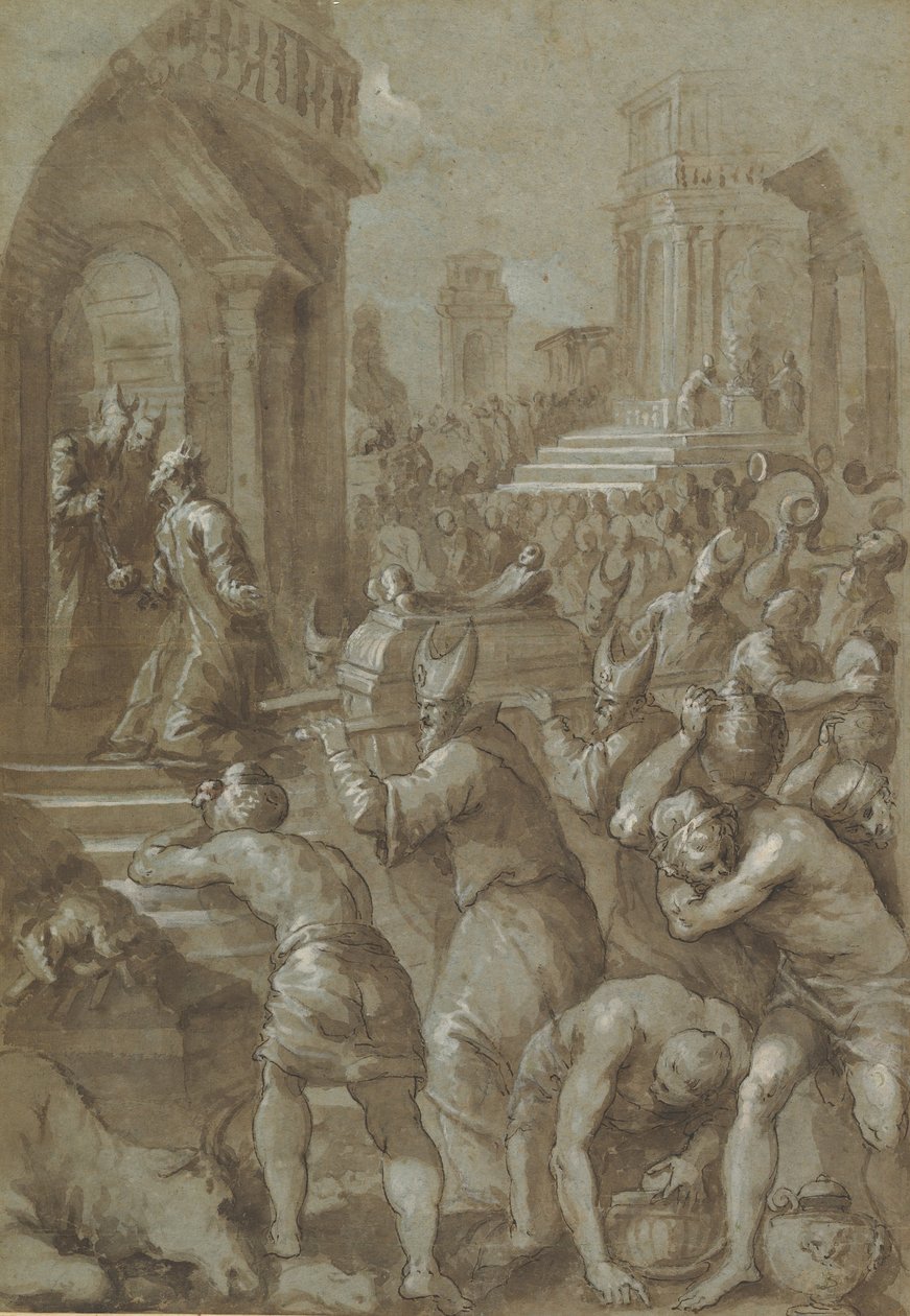 Kong Salomon ser Pagtens Ark blive bragt til templet, 1604. af Andrea Michieli
