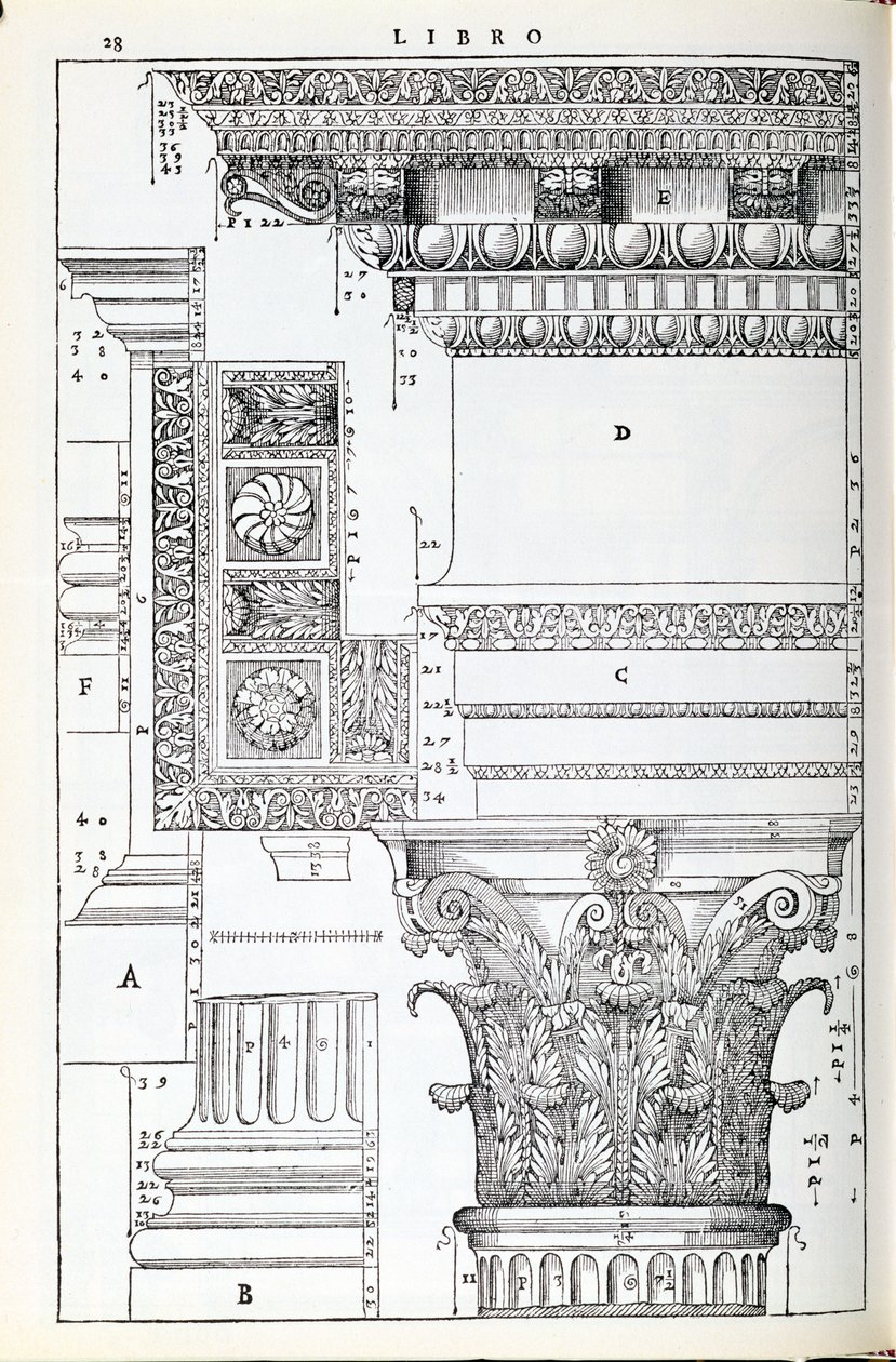 Dekorative detaljer fra Trajans Tempio, illustration fra en faksimilekopi af 