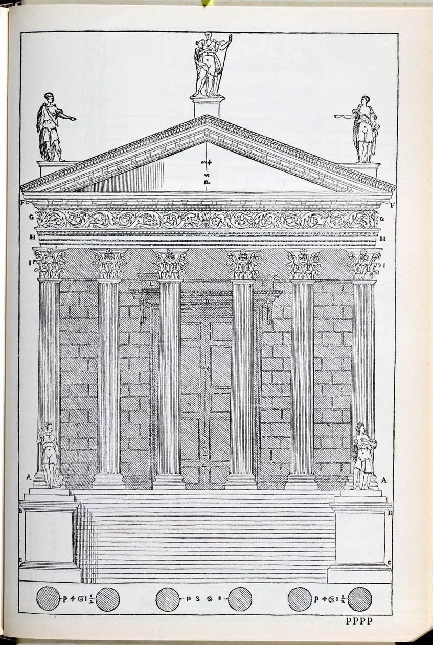 Forhøjning af Temple of Nimes, illustration fra en faksimilekopi af 