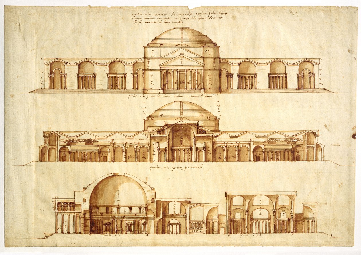 Genopbygningsprojekt af Agrippas bade, Rom, ca. 1550 af Andrea Palladio