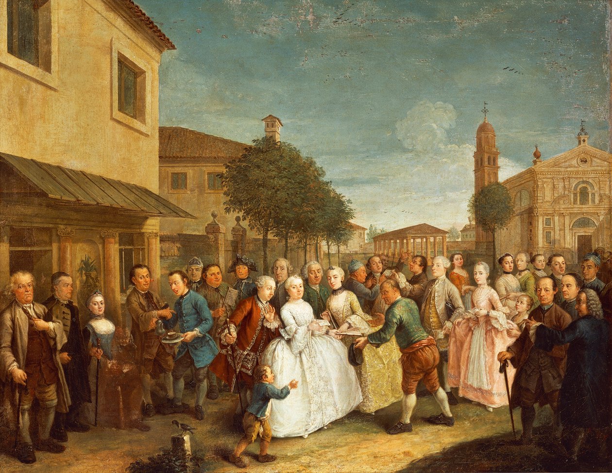 A Party at Villa Widmann, ca. 1750 (olie på lærred) af Andrea Pasto