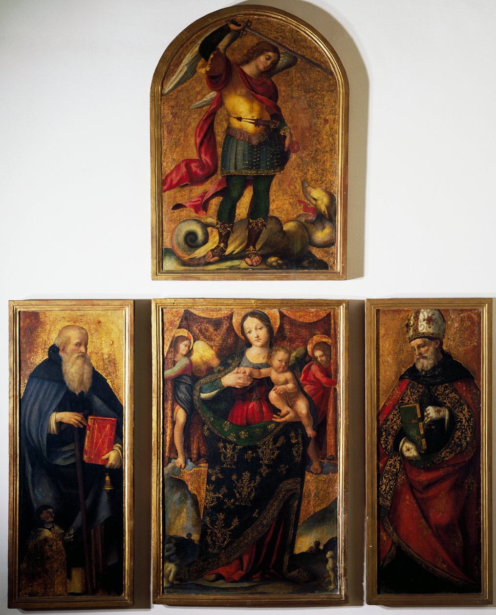 Polyptykon med Madonna og hellige, af Andrea Sabatini da Salerno (1480-1530), maleri på træ. af Andrea Sabatini