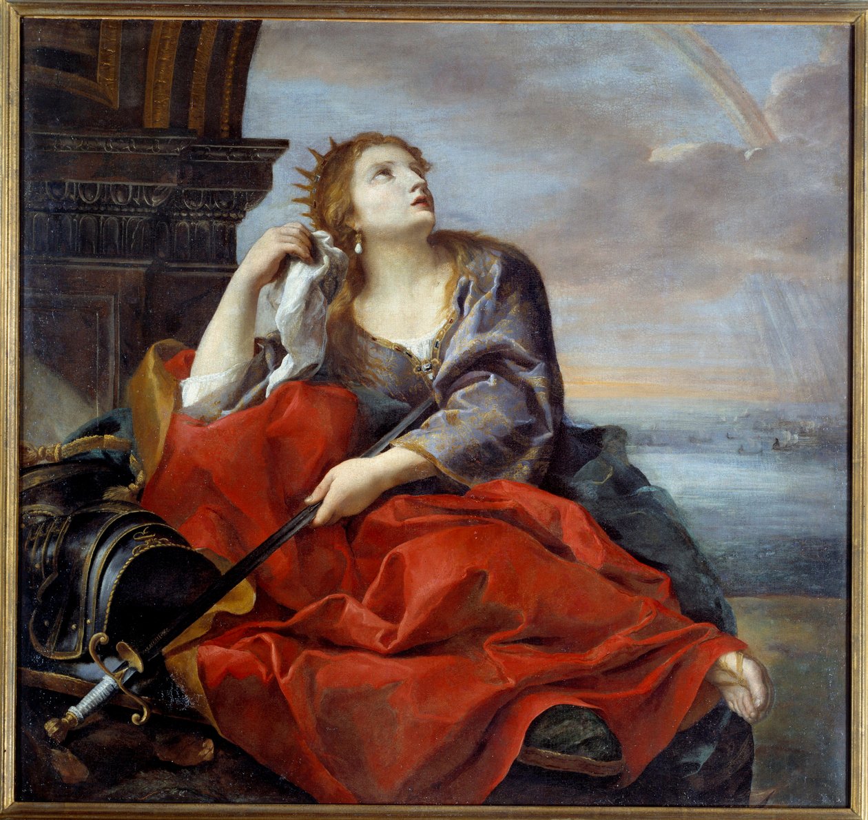 Didon, dronning af Karthago, forladt af Enee. Hun peger sværdet mod sin mave som et tegn på fortvivlelse. Maleri af Andrea Sacchi (1599-1661) 1635 søn. 1,4x1,48 m Caen, Museum of Fine Arts af Andrea Sacchi