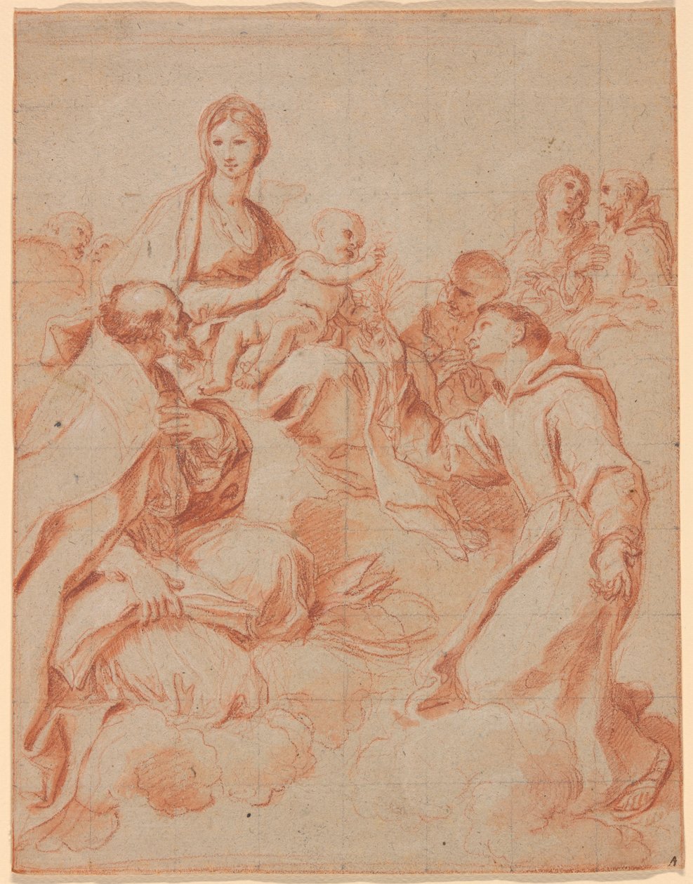 Jomfruen og barnet med Sankt Antonius af Padua, der rækker en lilje til barnet af Andrea Sacchi