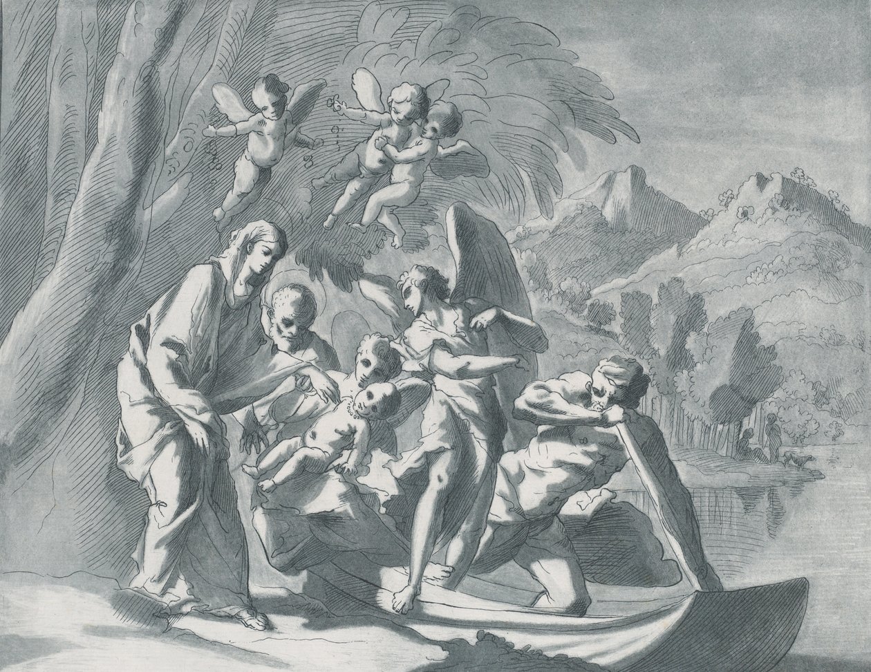 Resten på flugten til Egypten, 1740-71. af Andrea Scacciati