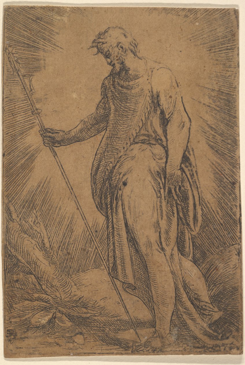 En apostel holder en stav vendt mod venstre, ca. 1540-60. af Andrea Schiavone