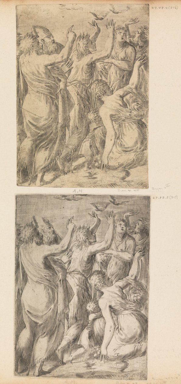 Moses viser vagtlerne til israelitterne, ca. 1545. af Andrea Schiavone