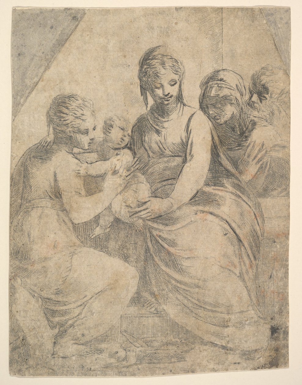 Jomfruen og Barnet ledsaget af helgener, ca. 1540-50. af Andrea Schiavone