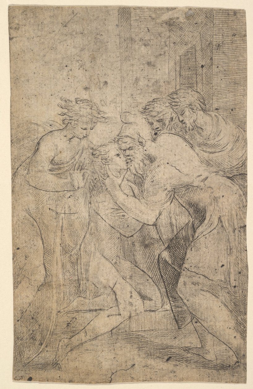 Tilbagekomsten af den fortabte søn, der falder for sin fars fødder, ca. 1536-40. af Andrea Schiavone