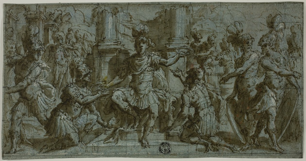 Mars (eller Alexander) uddeler sejrherrernes kranse af Andrea Semino