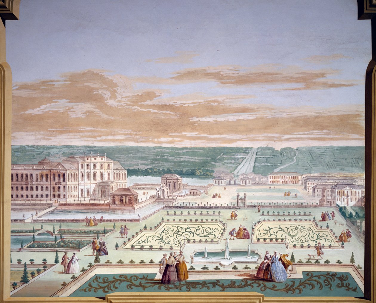 Perspektivtegning af en villa og imaginær have, fresko af Andrea Urbani (1711-1798) ved Villa Pisani, Stra, Veneto. Italien af Andrea Urbani
