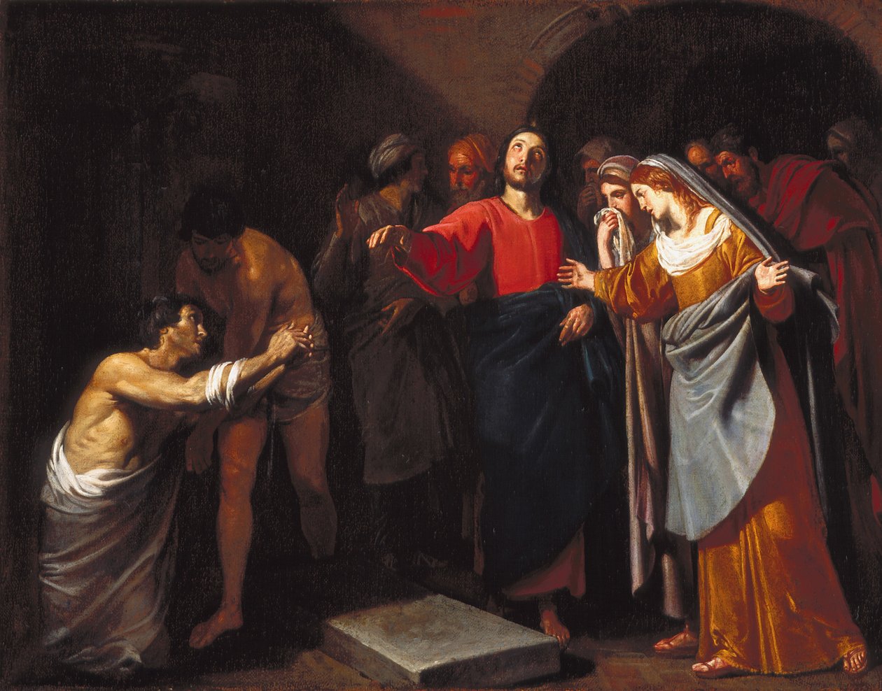 The Raising Of Lazarus (olie på lærred) af Andrea Vaccaro