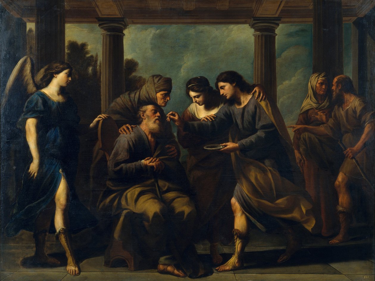 Tobias helbreder sin fars blindhed, ca. 1640 af Andrea Vaccaro