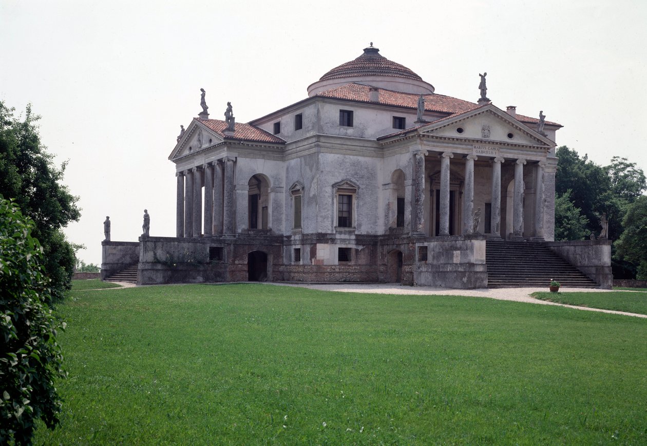 Udsigt over Villa Almerico-Capra, bygget af den italienske arkitekt Andrea Palladio (1508-1580) i 1567-1570 og færdiggjort af Vincenzo Scamozzi (1552-1616) i 1591, Vicenza, Italien eller Rundkørslen af ​​Andrea Pa af Andrea and Scamozzi Vincenzo Palladio