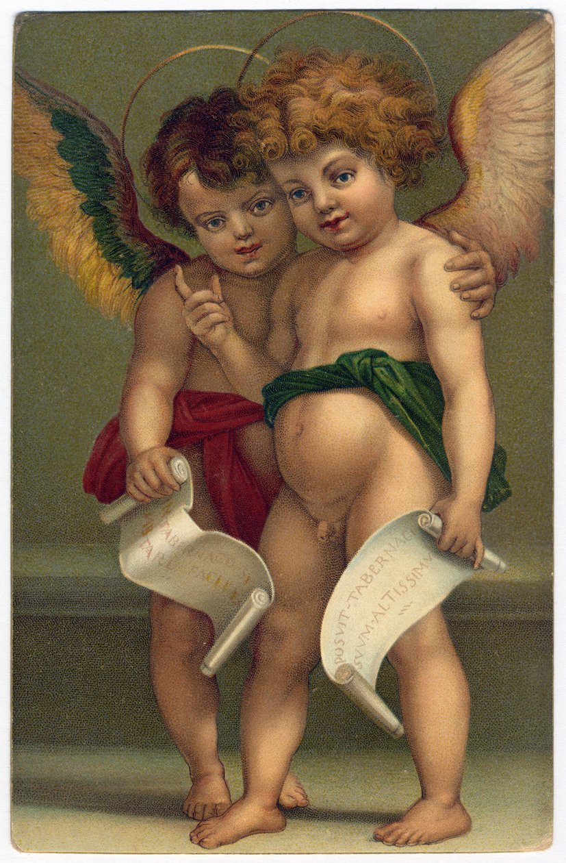 To engle. Fromme billede efter maleren ANDREA DEL SARTO (1486-1530), Dresden, ca. 1910 (kromolitografi) af Andrea del (after) Sarto