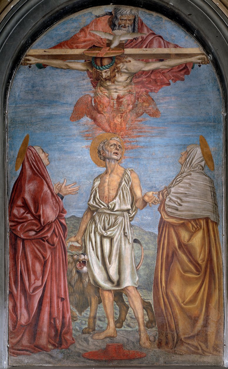 Helligtrekonger med Gud, Jesus Kristus og Helligånden (Helligånden) Fresko af Andrea del Castagno (ca. 1421-1457) Dim 296x180 cm Basilica della Santissima Annunziata, Firenze af Andrea del Castagno