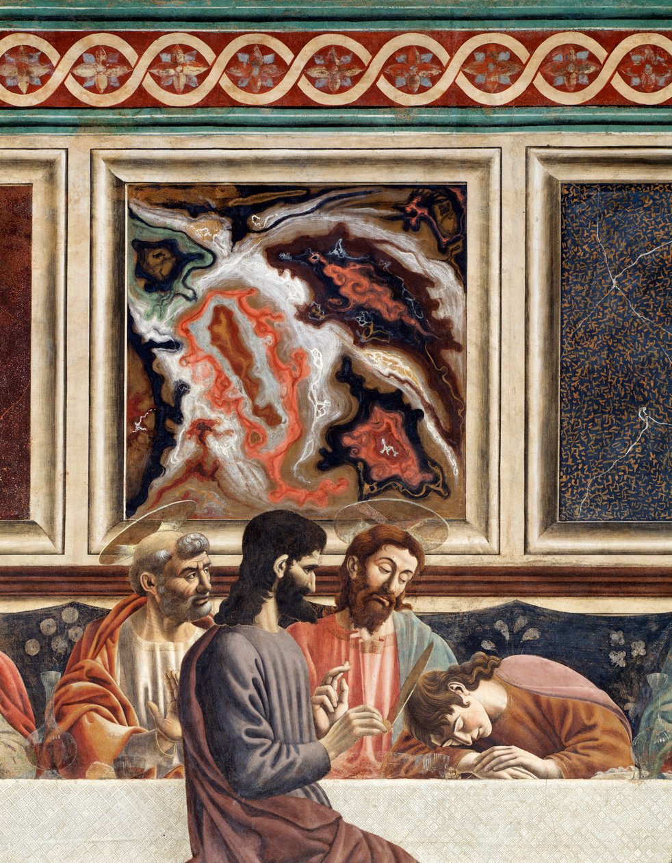 Sidste aftensmad, detaljer om Peter, Jesus og John sovende, med Judas (fresko af Andrea del Castagno