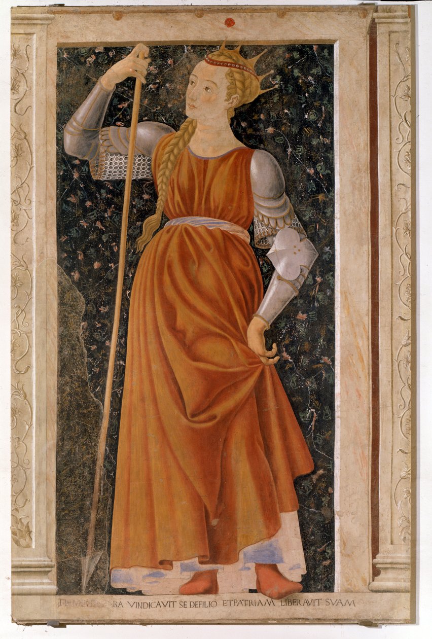 Dronningen Tomyris, der regerede over Massagetae (Fresco af Andrea del Castagno