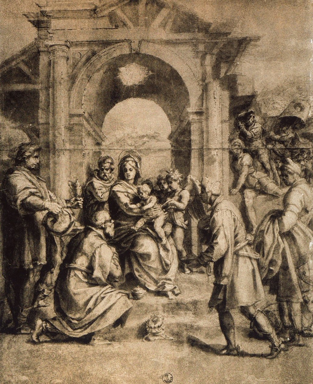 Tilbedelse af Magi, tegning af Andrea del Sarto. Kabinet for tegninger og tryk, Uffizi, Firenze af Andrea del Sarto
