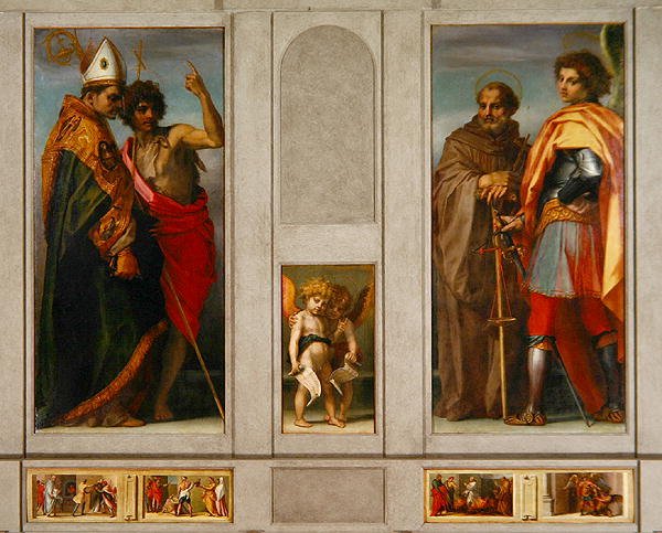 Altertavle med De fire hellige: Ærkeenglen, Michael, John Gualberto, Bernard og Johannes Døberen, 1528 af Andrea del Sarto