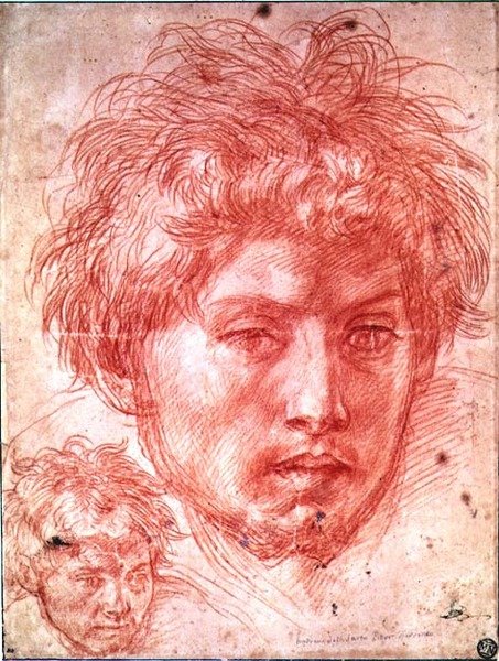 Hoved af en mand (rødkridt på papir) af Andrea del Sarto