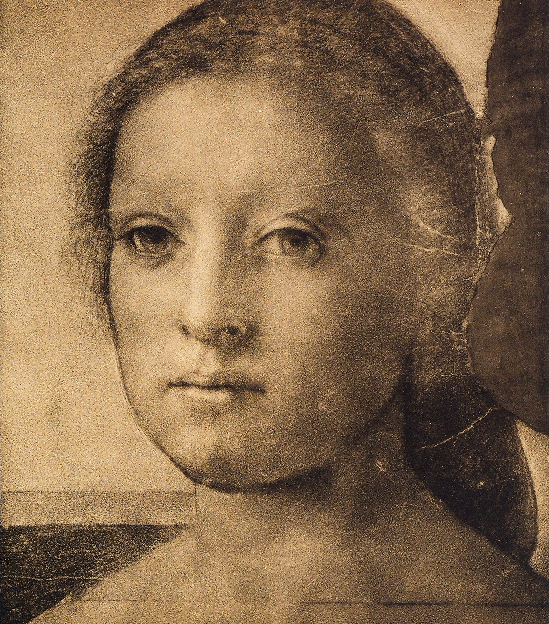 Hoved af en ung kvinde, tegning af Andrea del Sarto. Tegnestue, Uffiziernes Galleri, Firenze af Andrea del Sarto