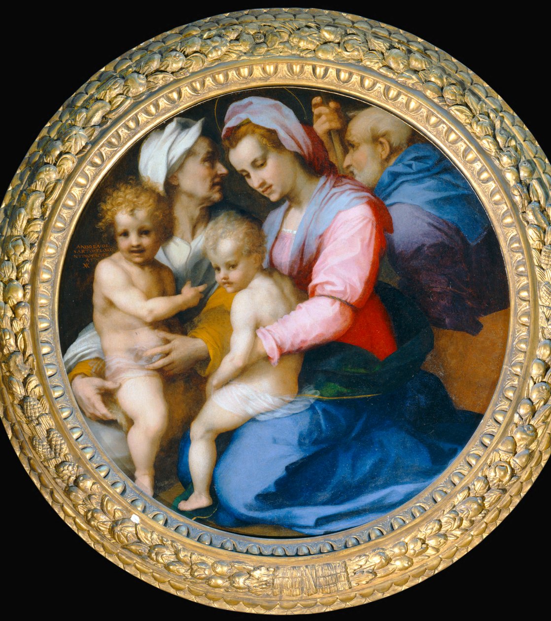 Jomfru Maria, Jesusbarnet, Sankt Elisabeth, Sankt Zakarias og den lille Sankt Johannes Døberen ... af Andrea del Sarto