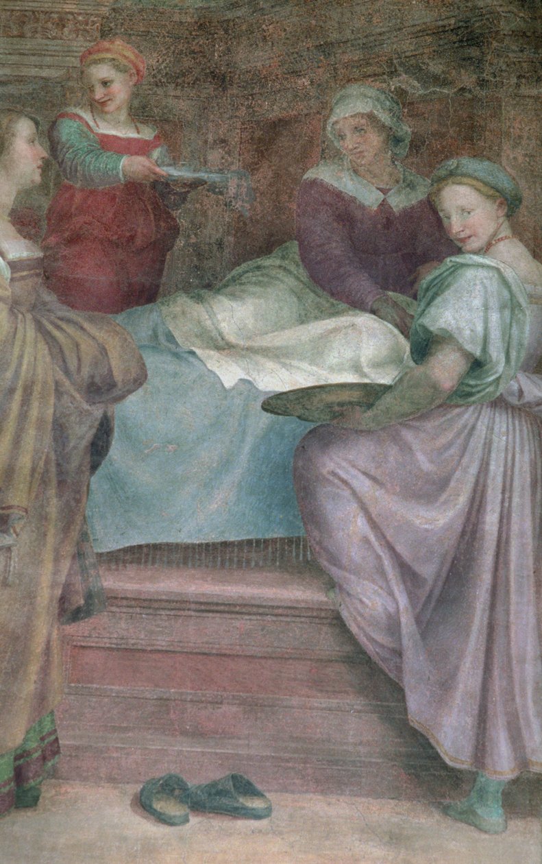 Ventende damer, detalje fra Jomfruens fødsel af Andrea del Sarto