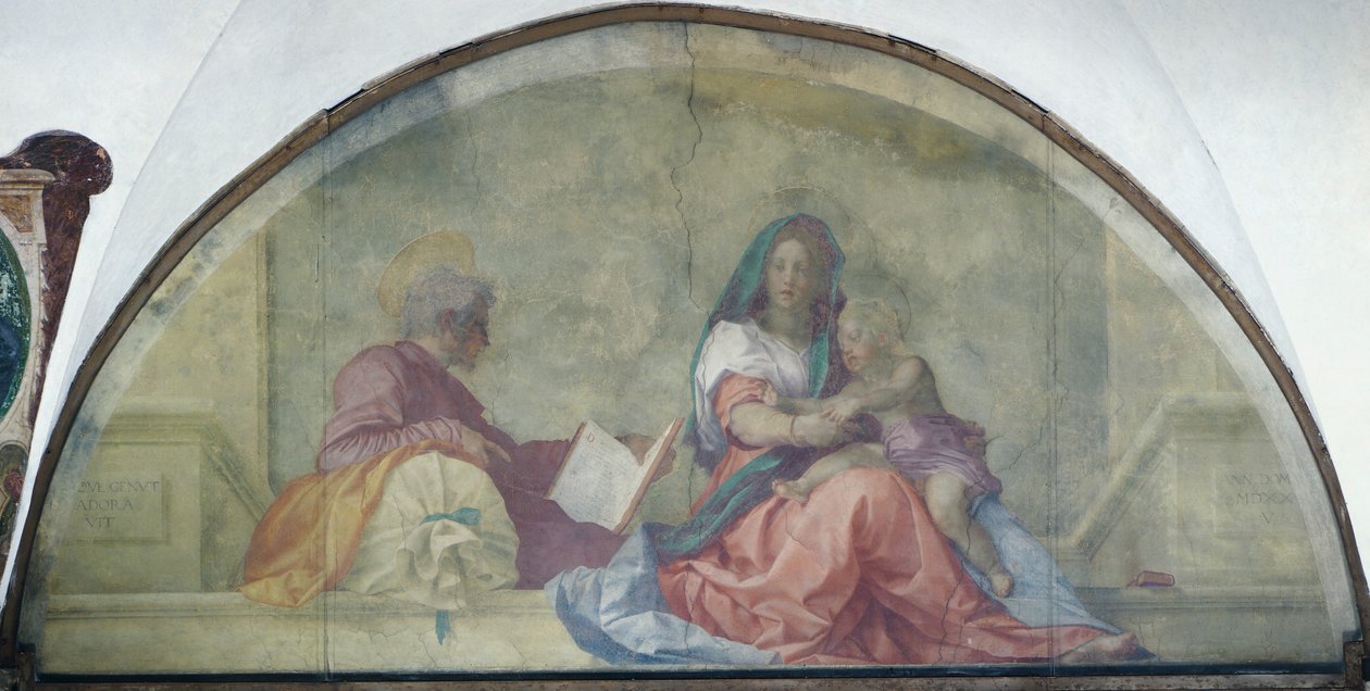 Lunette, der viser Madonna del Sacco af Andrea del Sarto (1486-1530), fresco af Andrea del Sarto