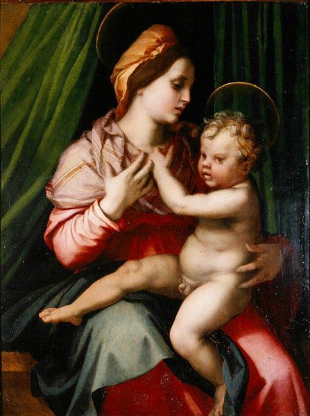 Madonna og barn (olie på panel) af Andrea del Sarto