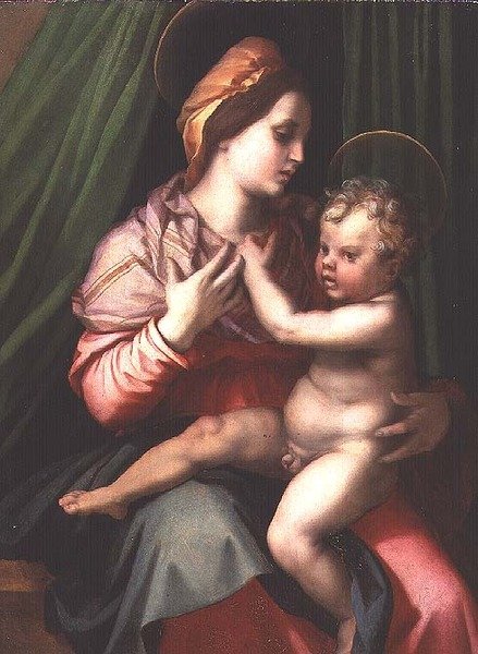 Madonna og barn (panel) af Andrea del Sarto
