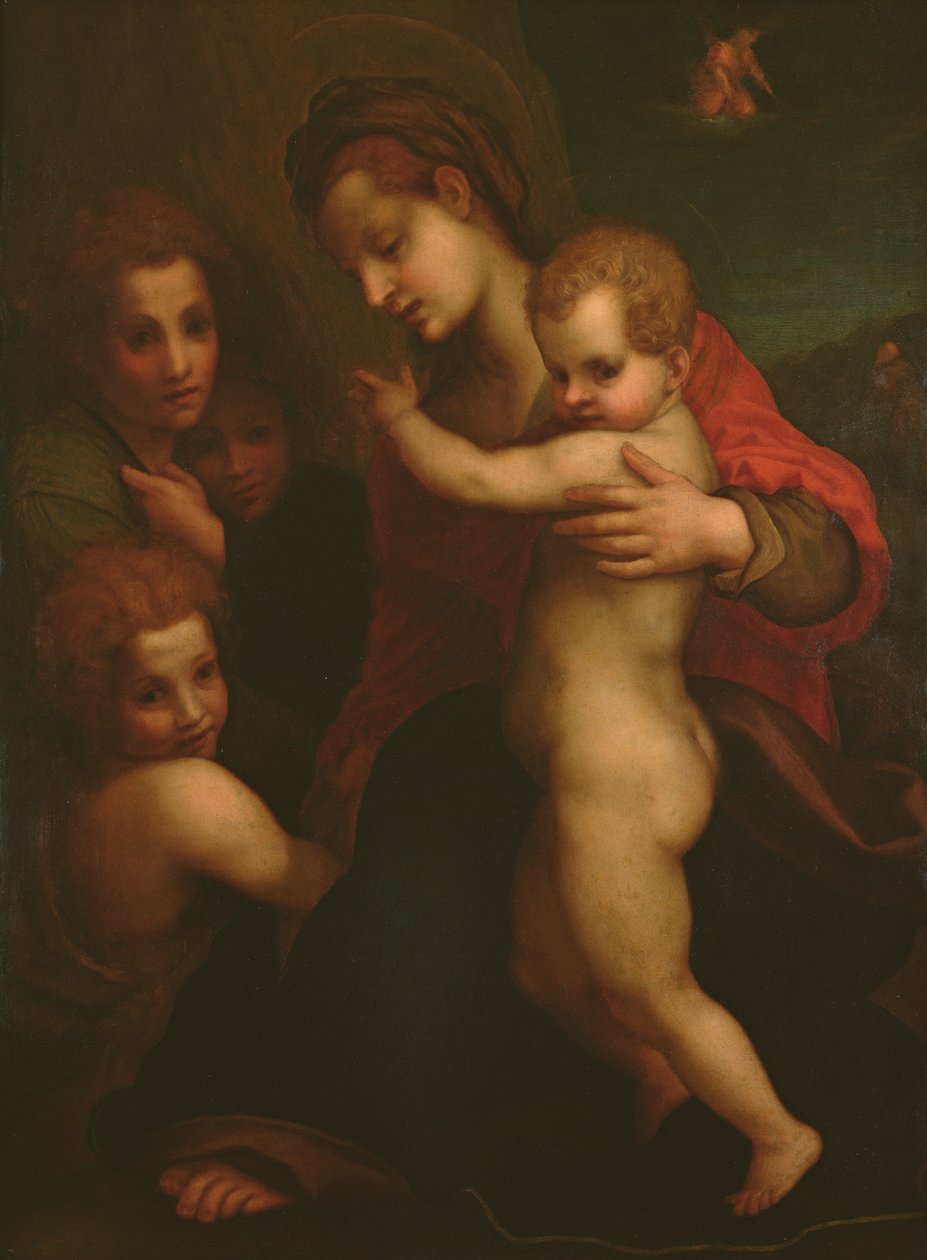 Madonna og barn, St. John og to engle af Andrea del Sarto