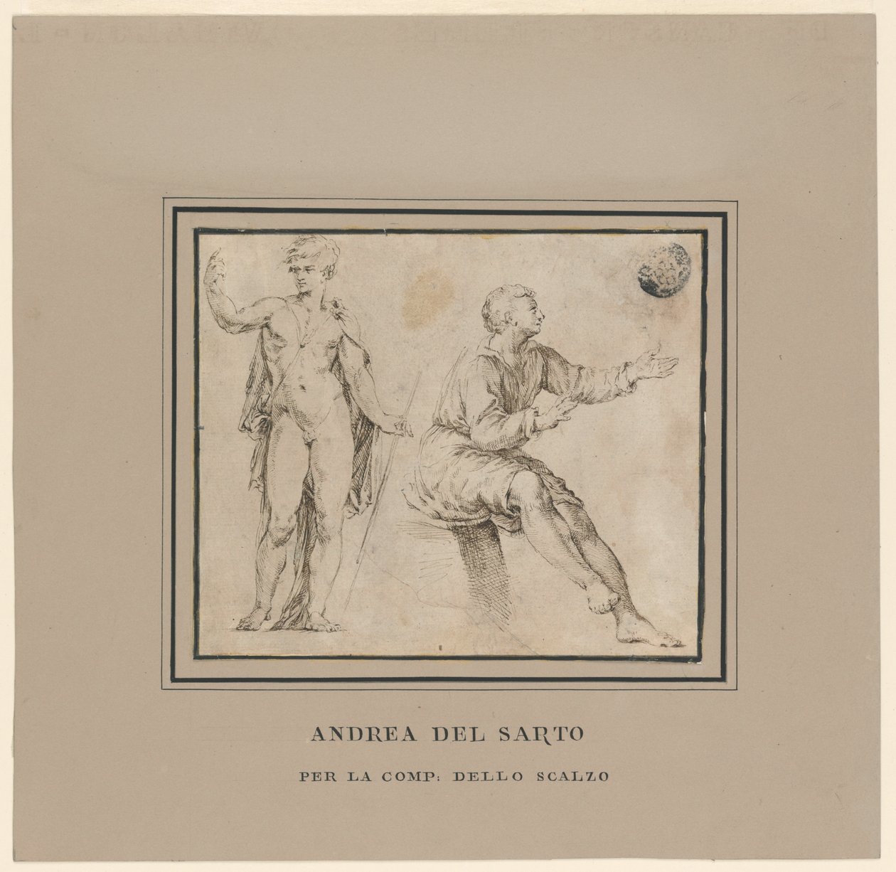 Skitser af en nøgen figur i klassisk positur og en siddende figur af Andrea del Sarto