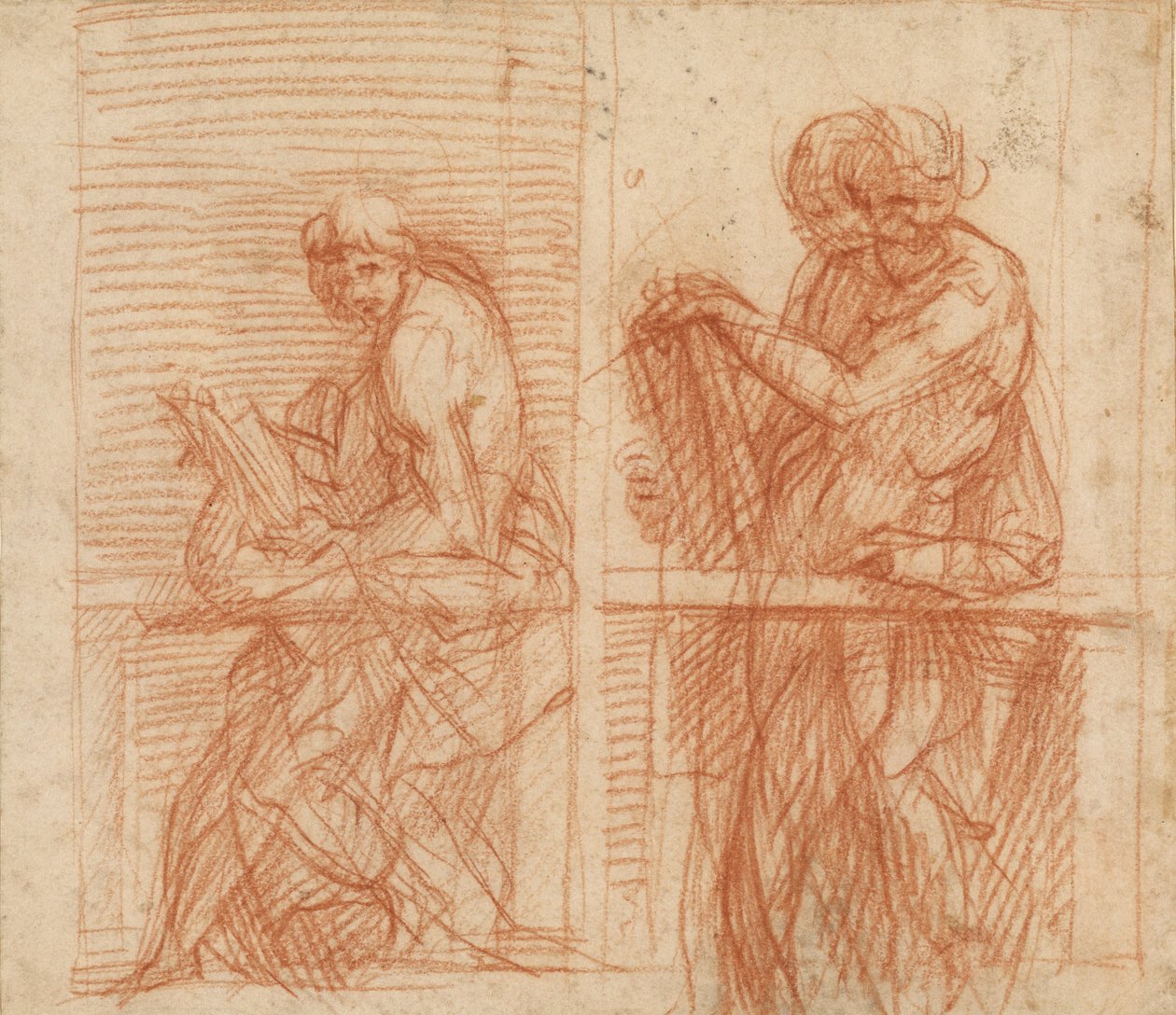 Studie af figurer bag en balustrade (forside); Studie af figurer bag en balustrade (bagside) af Andrea del Sarto