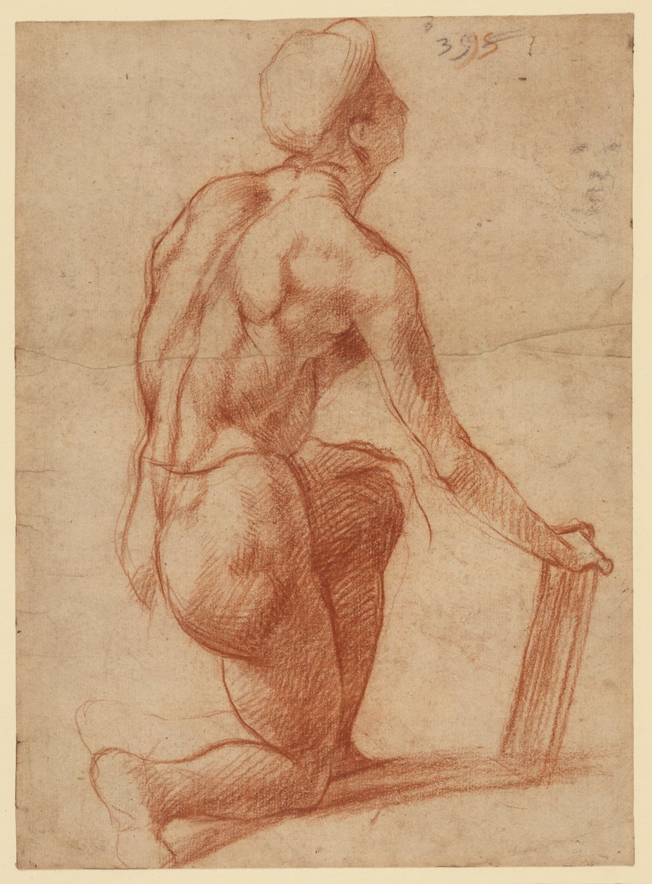 Studie af en knælende figur med en skitse af et ansigt (recto); figurstudie og ansigt (verso) af Andrea del Sarto