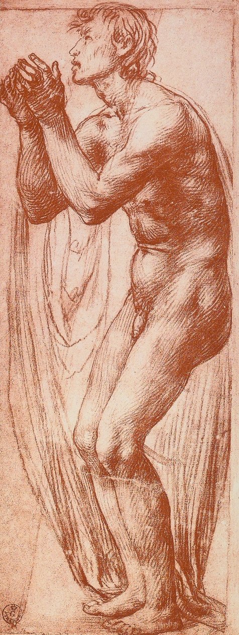 Studie af en mandsfigur; tegning af Andrea del Sarto. Kabinet for tegninger og tryk, Uffizi Gallery, Firenze af Andrea del Sarto