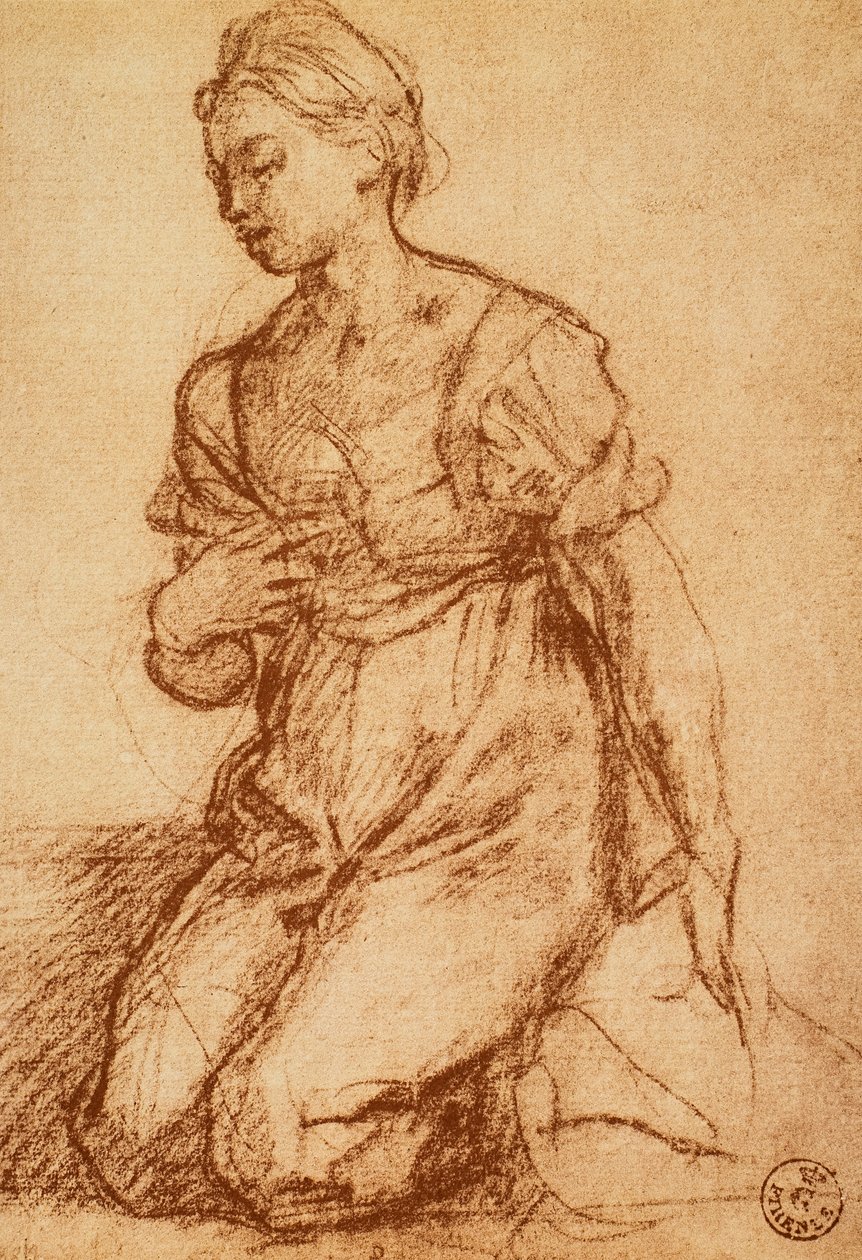 Undersøgelse af en kvinde; tegning af Andrea del Sarto. Kabinet for tegninger og tryk, Uffizi Gallery, Firenze af Andrea del Sarto