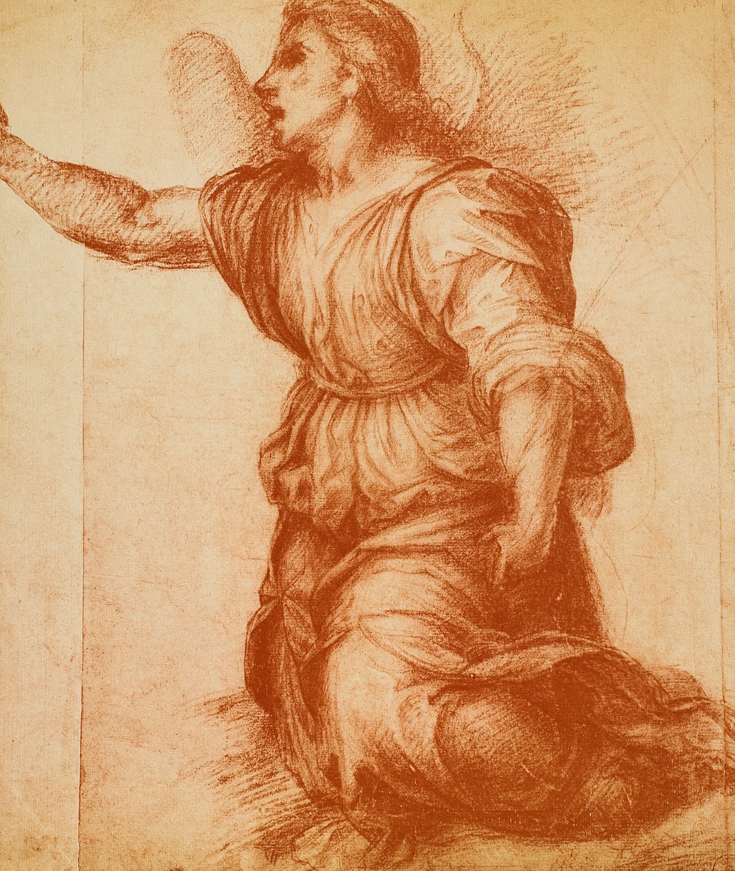 Studie af en engel, tegning af Andrea del Sarto udført til bebudelsen, der nu ligger i Palatina Gallery. Kabinet for tegninger og tryk, Uffizi Gallery, Firenze af Andrea del Sarto