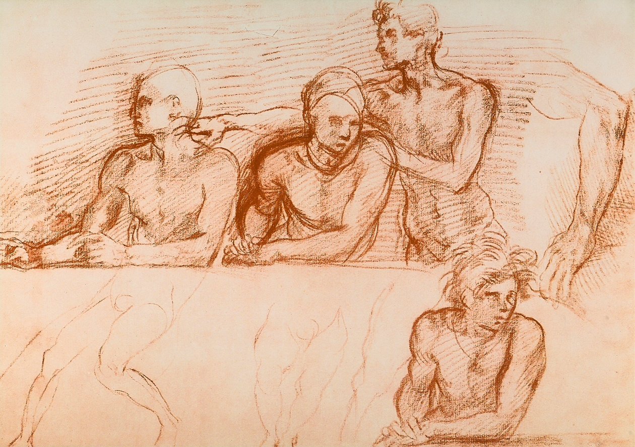 Studie af apostlene til den sidste nadver i San Salvi, tegning af Andrea del Sarto. Kabinet for tegninger og tryk, Uffizi Gallery, Firenze af Andrea del Sarto