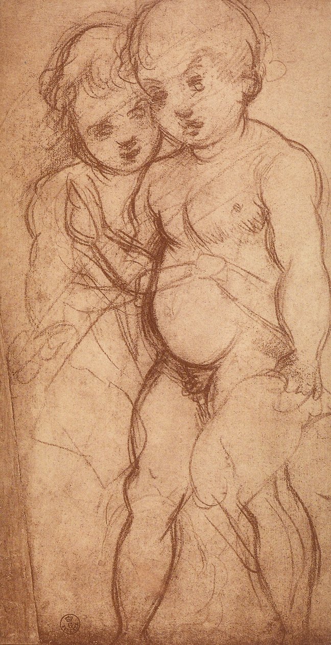 Studie af to keruber; tegning af Andrea del Sarto. Kabinet for tegninger og tryk, Uffizi Gallery, Firenze af Andrea del Sarto