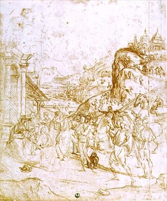 Magiernes tilbedelse (kridt på papir) af Andrea del Sarto