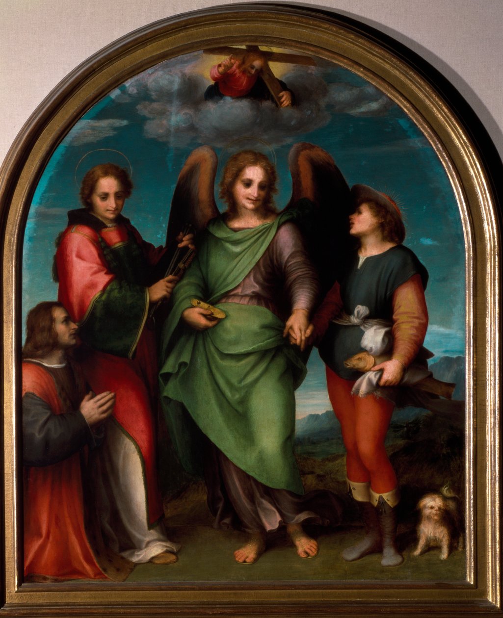 Ærkeenglen Raphael, Saint Leonard, Tobie og sponsoren, der knæler (maleri af Andrea del Sarto