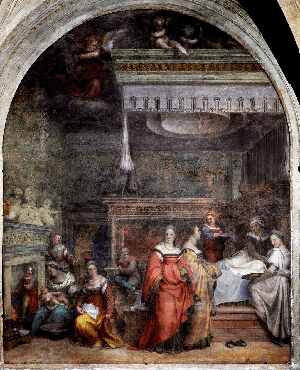 The Birth of the Virgin Fresco af Andrea del Sarto (Andrea d