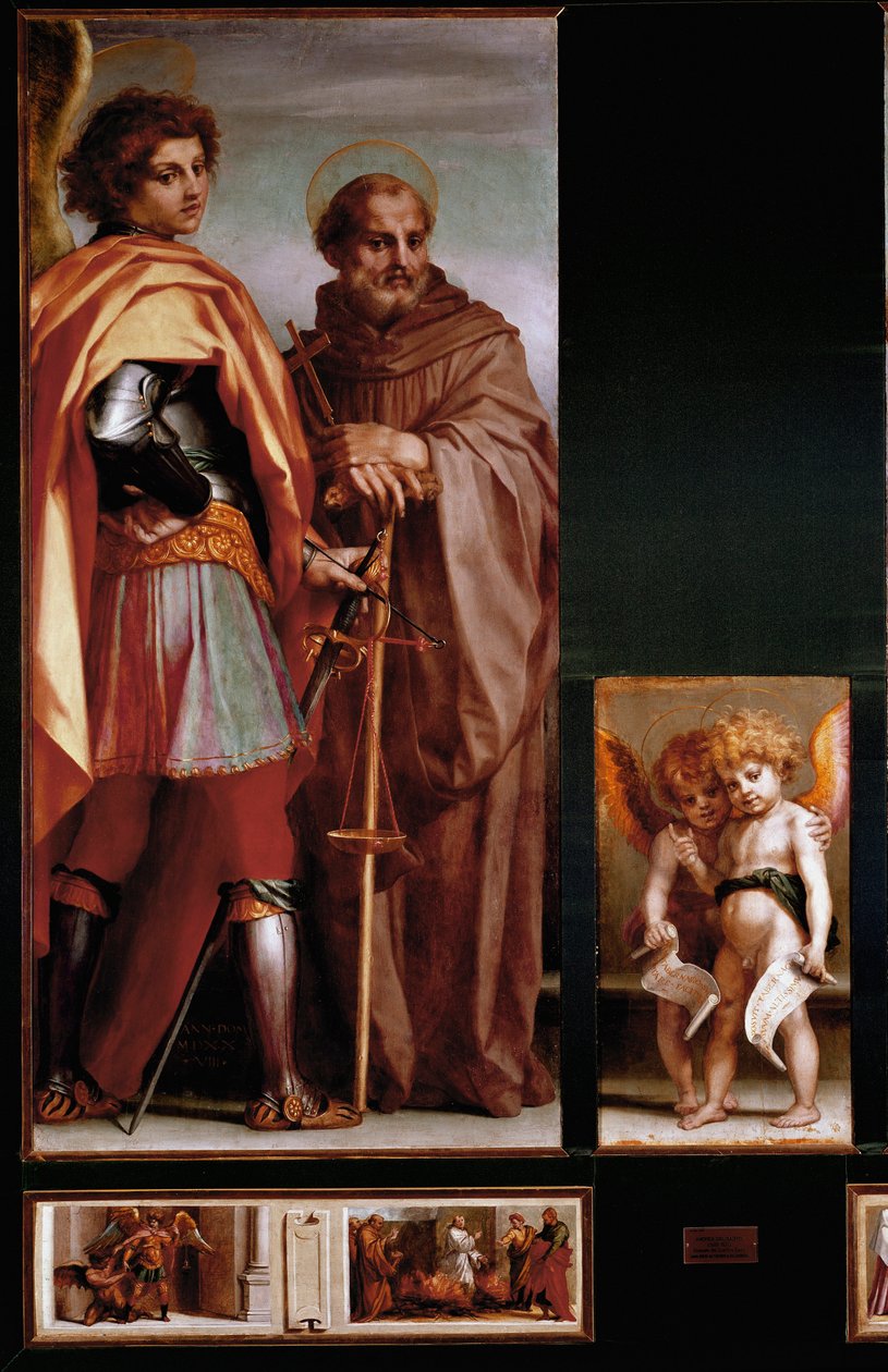 Vallombrosa altertavle: St Michael og Giovanni Gualberto, sidepaneler. (olie på panel af Andrea del Sarto
