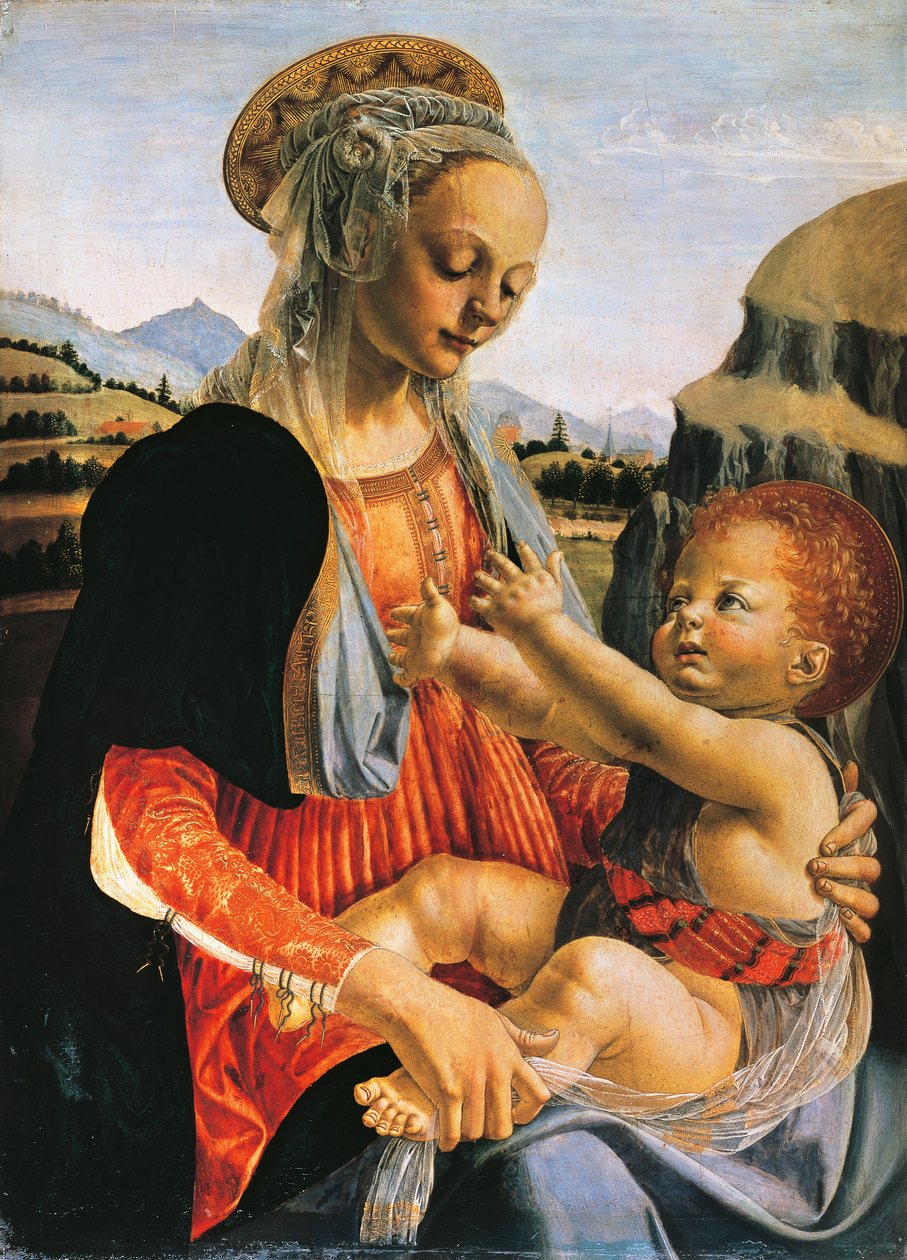 Madonna og barn, omkring 1470, af Andrea del Verrocchio (1437-1488), Olie på træ, 75,5x54,8 cm af Andrea del Verrocchio