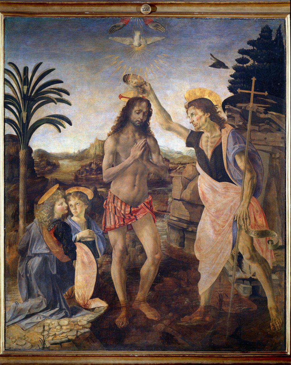 Kristi dåb - olie og tempera på panel af Andrea del Verrocchio
