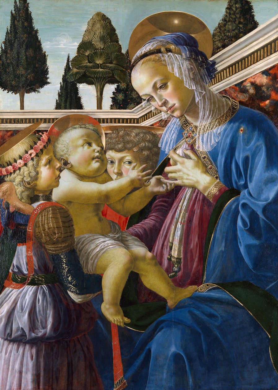 ""Madonna og barn med to engle"" Maleri af Andrea del Verrocchio (1437-1488) 1467-1469 London National Gallery af Andrea del Verrocchio