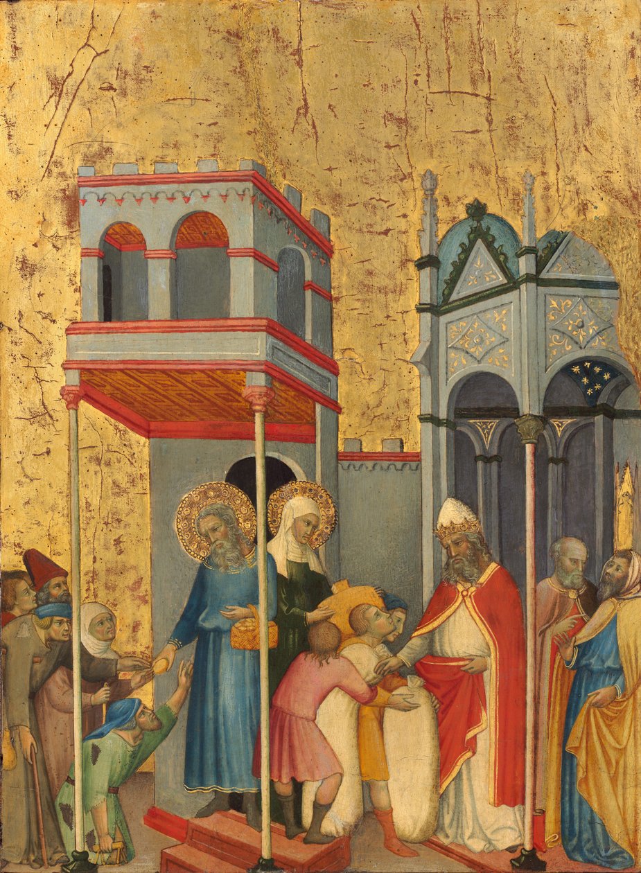 Joachim og Anna giver mad til de fattige og offer til templet, ca. 14001405. af Andrea di Bartolo